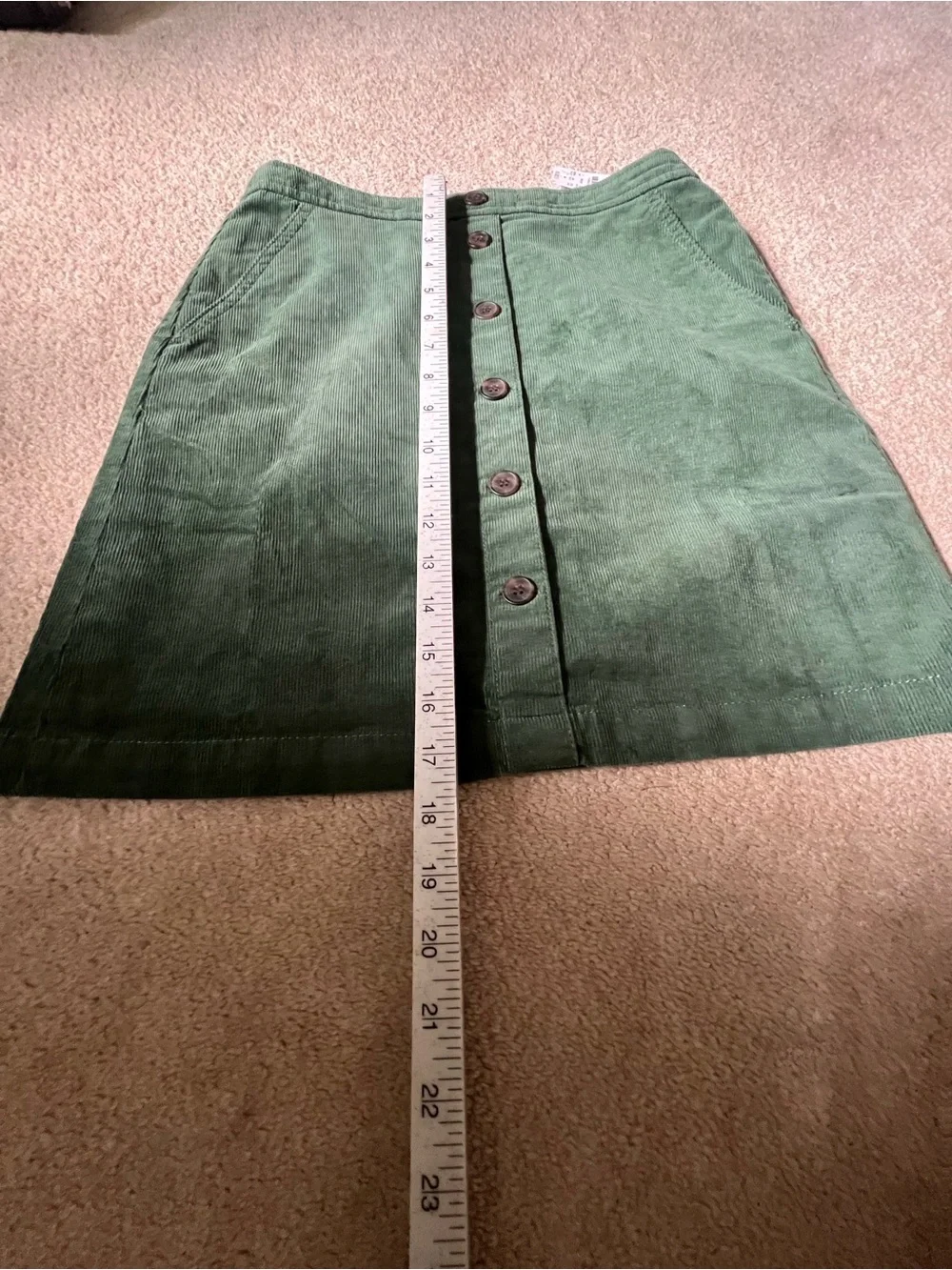 J. Crew Forest Green Button-Front Corduroy A-Line Skirt, NWT